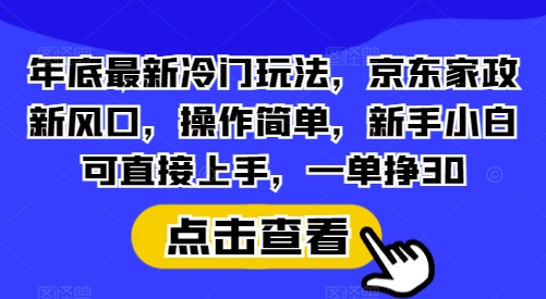 年底最新冷门玩法，京东家政新风口，操作简单，新手小白可直接上手，一单挣30【揭秘】-KF云创