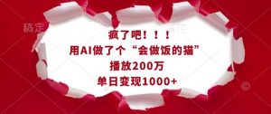 疯了吧！用AI做了个“会做饭的猫”，播放200万，单日变现1k-KF云创
