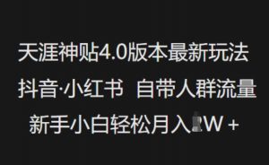 天涯神贴4.0版本最新玩法，抖音·小红书自带人群流量，新手小白轻松月入过W-KF云创