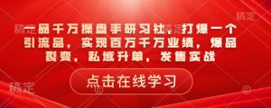 一品千万操盘手研习社，打爆一个引流品，实现百万千万业绩，爆品裂变，私域升单，发售实战-KF云创