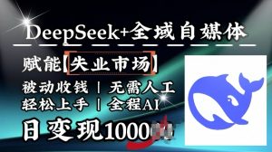 降维打击，Deepseek+全域自媒体，赋能失业市场，被动收钱，无需人工全程AI，日变现1k-KF云创