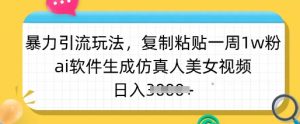 暴力引流玩法，复制粘贴一周1w粉，ai软件生成仿真人美女视频，日入多张-KF云创