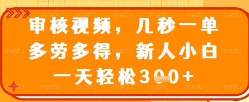 审核视频，几秒一单，多劳多得，新人小白一天轻松3张【揭秘】-KF云创