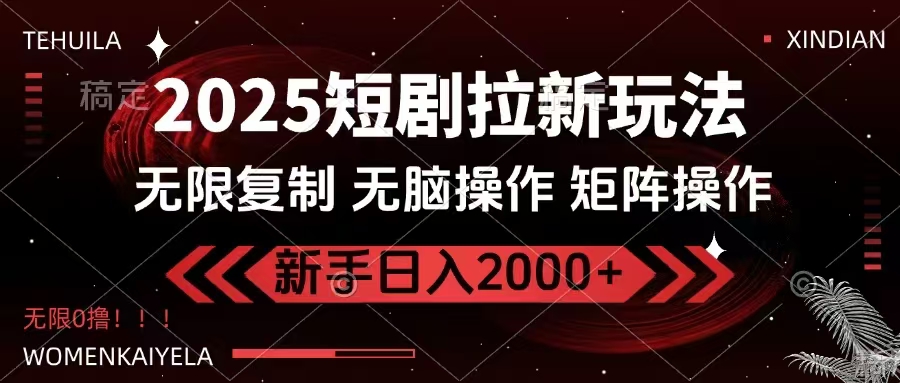 2025短剧拉新玩法，无需注册登录，无限0撸，无脑批量操作日入2000+-KF云创