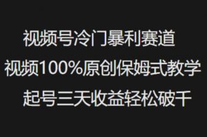 视频号冷门暴利赛道视频100%原创保姆式教学起号三天收益轻松破千-KF云创