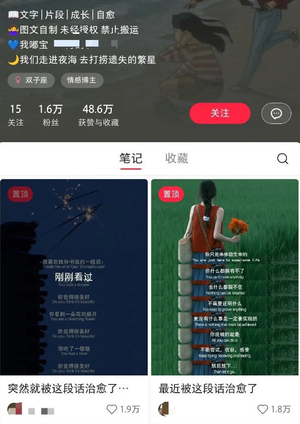 小红书治愈文案图文笔记，零门槛，一分钟制作轻松制作爆款作品月入万元-KF云创