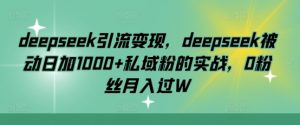deepseek引流变现，deepseek被动日加1000+私域粉的实战，0粉丝月入过W-KF云创