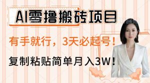 AI零撸搬砖项目玩法，有手就行，3天必起号，复制粘贴简单月入3W！-KF云创