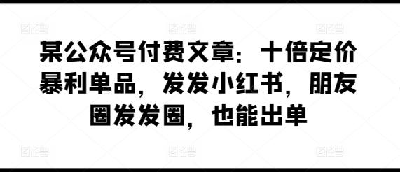 某公众号付费文章：十倍定价暴利单品，发发小红书，朋友圈发发圈，也能出单-KF云创