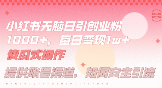 小红书无脑每日引流创业粉500+，小白每天只花半小时，躺赚长尾收益【揭秘】-KF云创