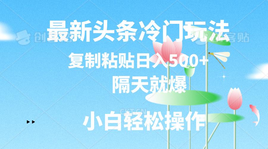 最新头条冷门玩法，隔天就爆，复制粘贴日入500+-KF云创