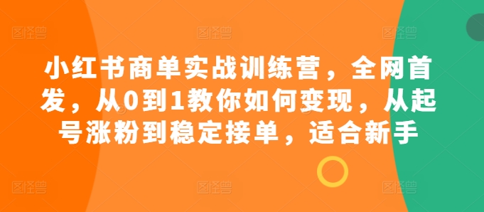 小红书商单实战训练营，全网首发，从0到1教你如何变现，从起号涨粉到稳定接单，适合新手-KF云创