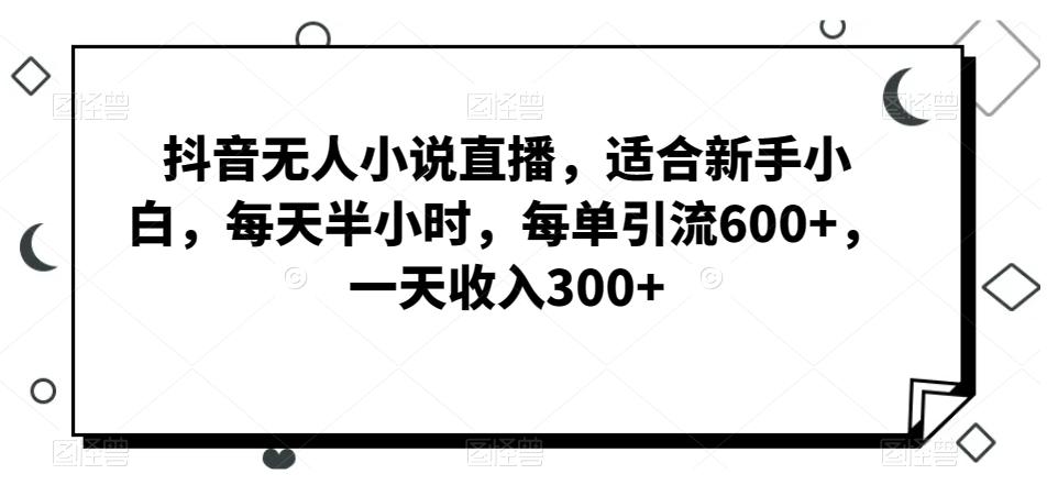 抖音无人小说直播，适合新手小白，每天半小时，每单引流600+，一天收入300+-KF云创