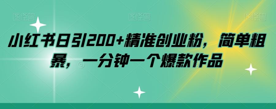 小红书日引200+精准创业粉，简单粗暴，一分钟一个爆款作品【揭秘】-KF云创