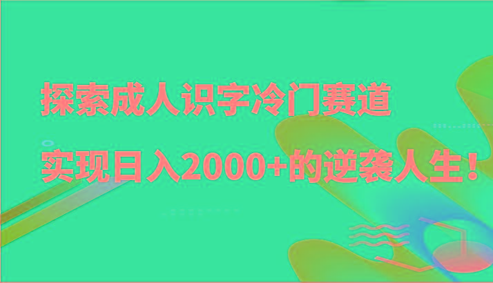 探索成人识字冷门赛道，实现日入2000+的逆袭人生！-KF云创