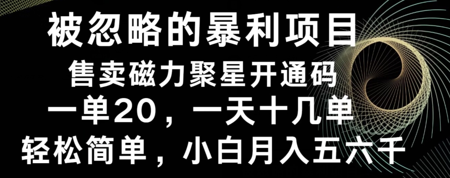 被忽略的暴利项目！售卖磁力聚星开通码，一单20，一天十几单，轻松月入五六千-KF云创
