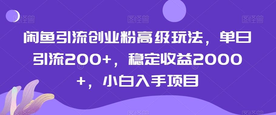 闲鱼引流创业粉高级玩法，单日引流200+，稳定收益2000+，小白入手项目-KF云创