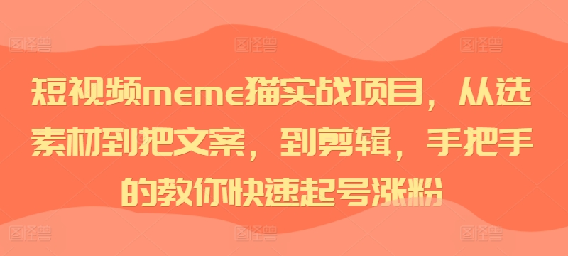 短视频meme猫实战项目，从选素材到把文案，到剪辑，手把手的教你快速起号涨粉-KF云创