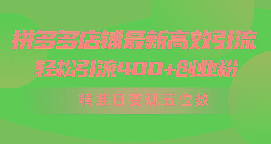 (10041期)拼多多店铺最新高效引流术，轻松引流400+创业粉，精准日变现五位数！-KF云创