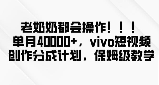 老奶奶都会操作，新平台无脑操作，单月40000+，vivo短视频创作分成计划【揭秘】-KF云创