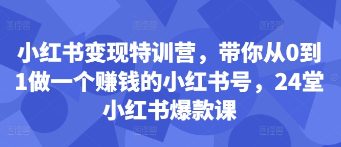 小红书变现特训营，带你从0到1做一个赚钱的小红书号，24堂小红书爆款课-KF云创