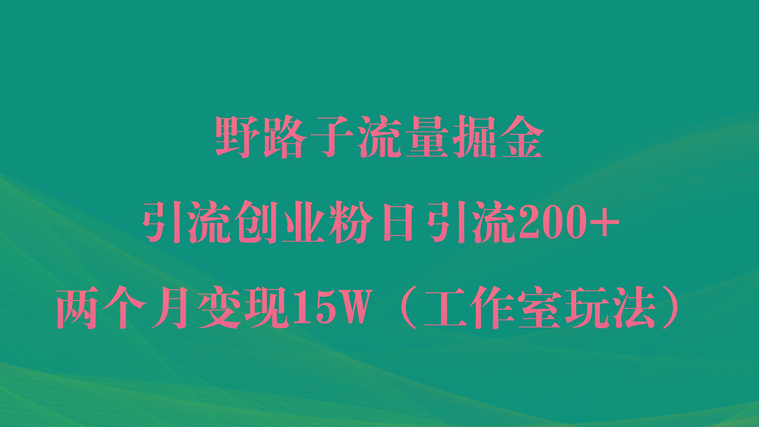 (9513期)野路子流量掘金，引流创业粉日引流200+，两个月变现15W(工作室玩法))-KF云创