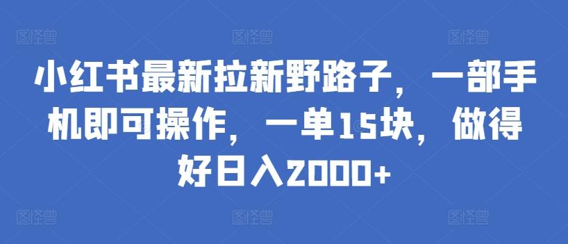 小红书最新拉新野路子，一部手机即可操作，一单15块，做得好日入2000+【揭秘】-KF云创