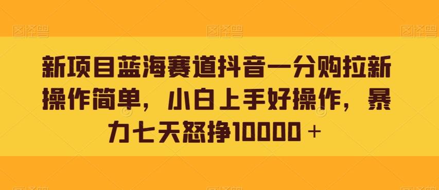 新项目蓝海赛道抖音一分购拉新操作简单，小白上手好操作，暴力七天怒挣10000＋-KF云创
