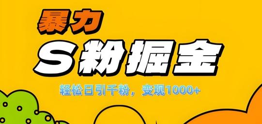 单人单机日引千粉，变现1k+，S粉流量掘金计划攻略【揭秘】-KF云创