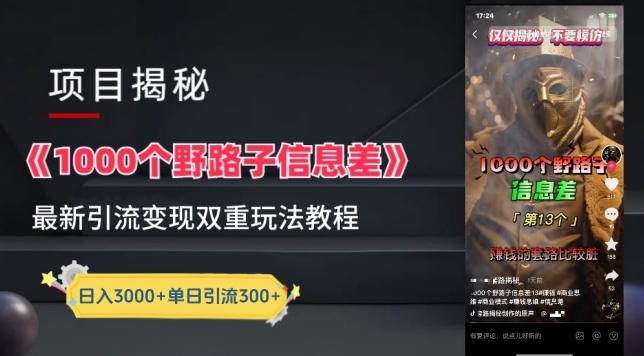 一千个野路子信息差最新玩法教程-变现+引流的玩法具体拆解【揭秘】-KF云创