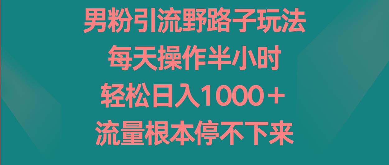 男粉引流野路子玩法，每天操作半小时轻松日入1000＋，流量根本停不下来-KF云创