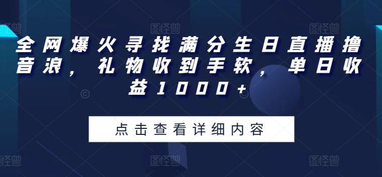 全网爆火寻找满分生日直播撸音浪，礼物收到手软，单日收益1000+【揭秘】-KF云创