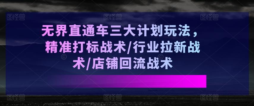 无界直通车三大计划玩法，精准打标战术/行业拉新战术/店铺回流战术-KF云创