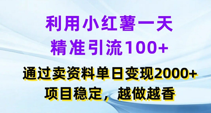 利用小红书一天精准引流100+，通过卖项目单日变现2k+，项目稳定，越做越香【揭秘】-KF云创