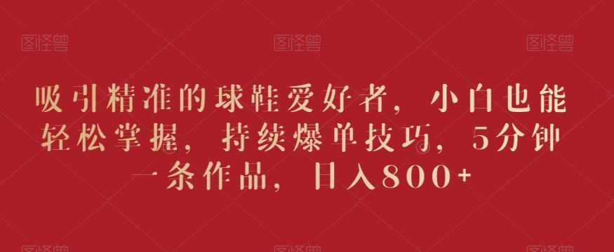 吸引精准的球鞋爱好者，小白也能轻松掌握，持续爆单技巧，5分钟一条作品，日入800+【揭秘】-KF云创