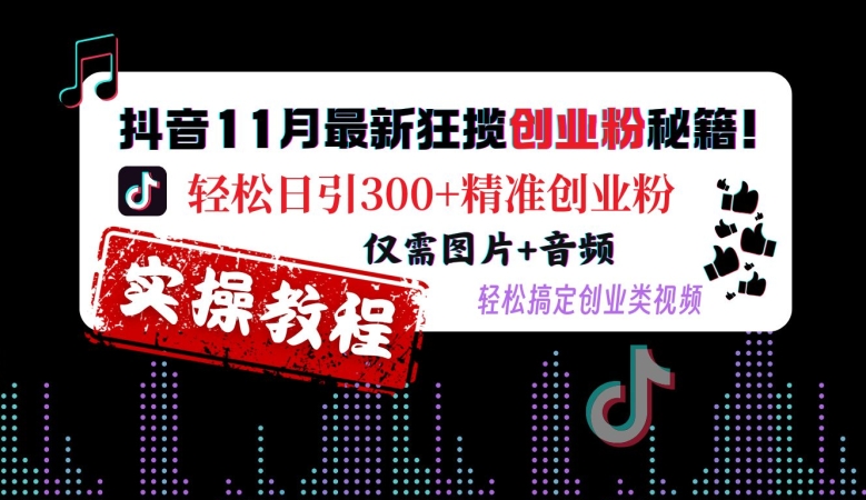 抖音11月最新狂揽创业粉秘籍，轻松日引300+精准创业粉，仅需图片+音频，轻松搞定创业类视频-KF云创