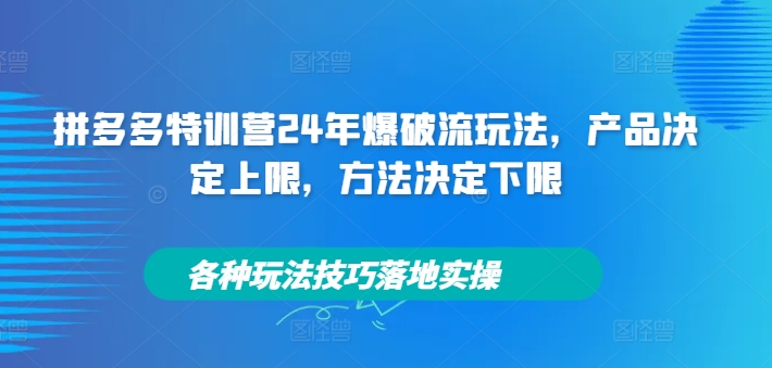 拼多多特训营24年爆破流玩法，产品决定上限，方法决定下限，各种玩法技巧落地实操-KF云创