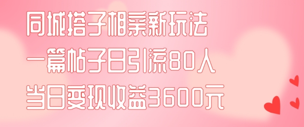 同城搭子相亲新玩法一篇帖子引流80人当日变现3600元(项目教程+实操教程)【揭秘】-KF云创