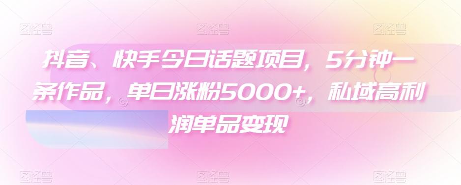 抖音、快手今日话题项目，5分钟一条作品，单日涨粉5000+，私域高利润单品变现-KF云创