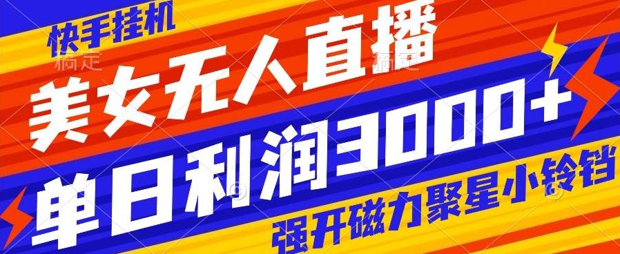 快手挂机，美女无人直播，强开磁力聚星小铃铛，日入3000+-KF云创