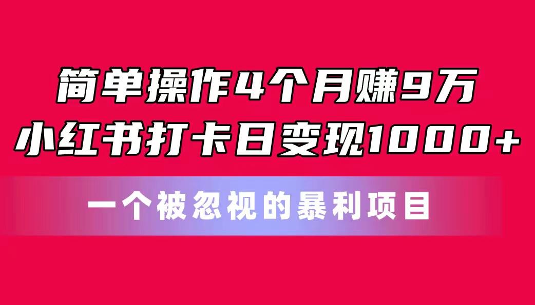 简单操作4个月赚9万！小红书打卡日变现1000+！一个被忽视的暴力项目-KF云创