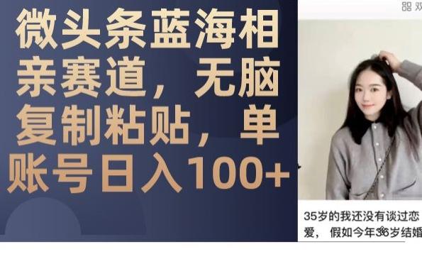微头条蓝海相亲赛道，无脑复制粘贴，单账号日入100+-KF云创