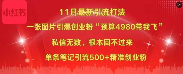 小红书11月最新图片打粉，一张图片引爆创业粉，“预算4980带我飞”，单条引流500+精准创业粉-KF云创